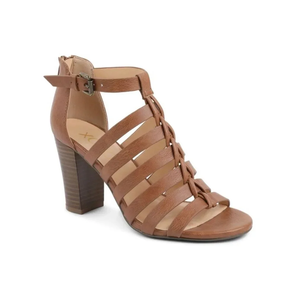 XOXO Womens Brown Strappy Bae Round Toe Block Heel Buckle Pumps Shoes 8 M